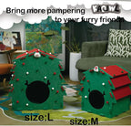 KAQJW Christmas Detachable Felt Cat Bed Condo Shelter House for Indoor Use - Easy to Assemble, Durable and Warm Funnest - Cozy Shelter with Bonus Cat Toys (Xmas-Large House)