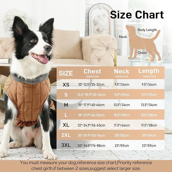 Warm Fleece Dog Coats with Durable Harness Buitl in D-Ring,Waterproof Puppy Jacket for Small Dogs,Dog Vest for Cold Winter,Burnished Khaki S