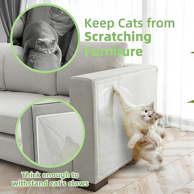 Anti Cat Scratch Furniture Protector, 190" x 12" cat Scratch Deterrent for Furniture,Self Adhesive Anti Pet Deterrent Sofa Cover Clear PET Protective Film with 40 Twist Pins