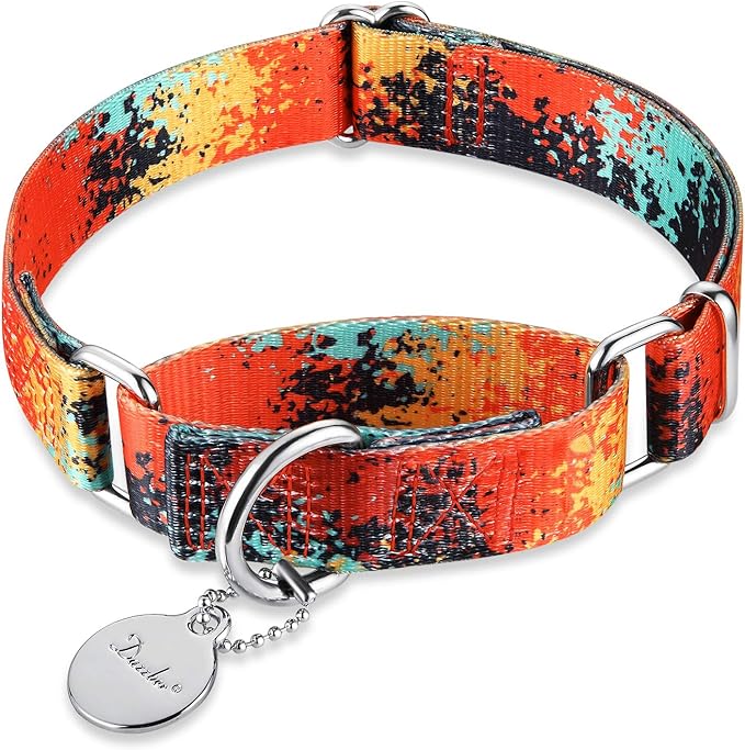 Martingale Dog Collar Escape-Proof for Training - No-Buckle, Durable Polyester Design for Medium Breeds (Jungle Sunset,M)