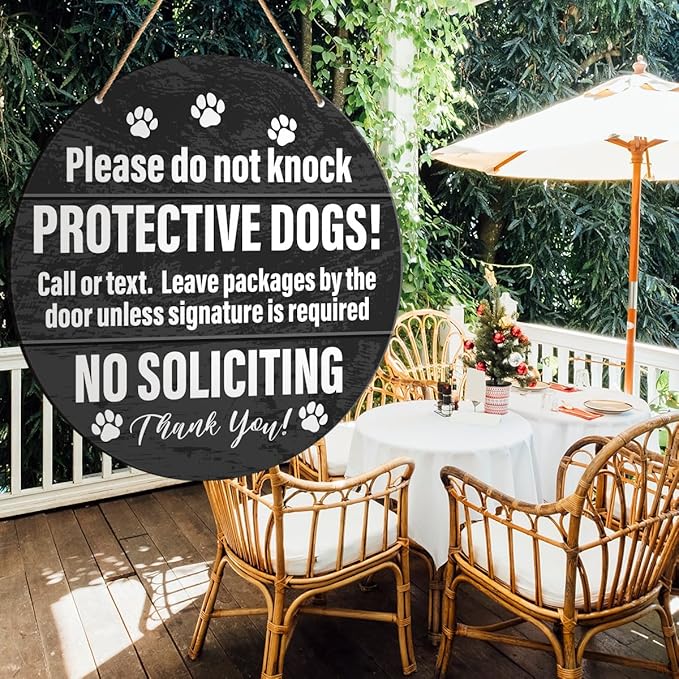 Muktoujaumai Do Not Ring Bell Sign, No Soliciting Round Hanging Sign Decor, Wall Decorations Wood Sign for Home, Yard, Front Door, Gift for Dog Lover Mom Dad, Please Do Not Knock