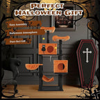 61" Halloween Cat Tree, Large Cat Tower with 2 Spacious Cat Condos, 2 Padded Perches, 2 Hammocks, Scratching Posts, Hanging Toy, Multi-Level Cat Activities Furniture for Large Cats, Orange & Black