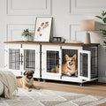 Dog Crate Furniture with Cushion Set of 2, Wooden Dog Kennel Indoor with Double Doors, Dog Cage with Wheels, Dog House Side End Table for Small Medium Dogs up to 45 lb, 32.5" L, White