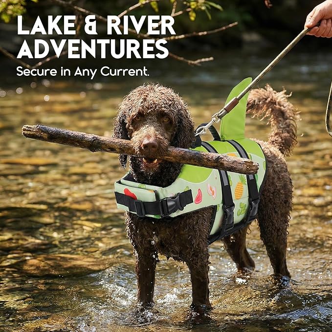 ASENKU Dog Life Jacket - Pet Safety Vest for Swimming & Boating, Shark Life Jacket with Floatation, Dog Lifesavers Swimsuits for Small Medium Large Dogs (Fruit, XL)
