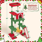 Yaheetech 63in Christmas Cat Tree with Cozy Condo, 7 Scratching Posts, Scratching Ladder, Hammock, Large Cat Tower Holiday Pet Climbing Furniture for Kittens to Play and Sleep