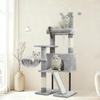 Cat Tree for Indoor Cats, Cat Tower with Scratching Post for Small Cats and Kittens, Cat House with Removable Top Platform and Fluffy Balls, Hanging Cat Basket, Light Gray GCT006SW