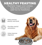 Outward Hound Fun Feeder Slo Bowl – Large 4‑Cup Capacity, Slow Feeding, Medium to Large Dogs, Non‑Slip, Gray, Drop Pattern