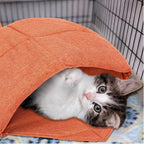 2 Pcs Cat Sleeping Bag, Linen Fabric Nest Cat Bed Cave Leaf Cuddle Covered Pet Hide Cozy Hood Burrowing Zone Soft Durable Washable with Nonslip Bottom for Indoor Puppy and Kitten(Orange)