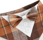 Fall Dog Tuxedo Bandana, Orange Plaid Pet Collar with Bowtie, Adjustable Halloween Thanksgiving Dog Tux Costume for Small to Extra Large Pets