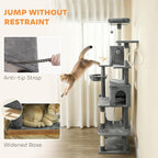 PawHut Cat Tree, 80" Large Cat Tower for Indoor Kittens with 2 Spacious Condos, Sisal Scratching Posts, 2 Hanging Balls, Comfy Hammock, Perches, Bed, Dark Gray