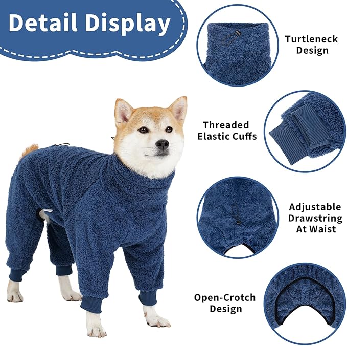 Dog Winter Coat Soft Pullover Pajamas, Warm Cold Weather Coats Fleece Dog Coat, Cozy Jacket Windproof Fullbody Dogs Jumpsuit Onesie Fleece Sweater Winter Clothes Apparel for Dogs