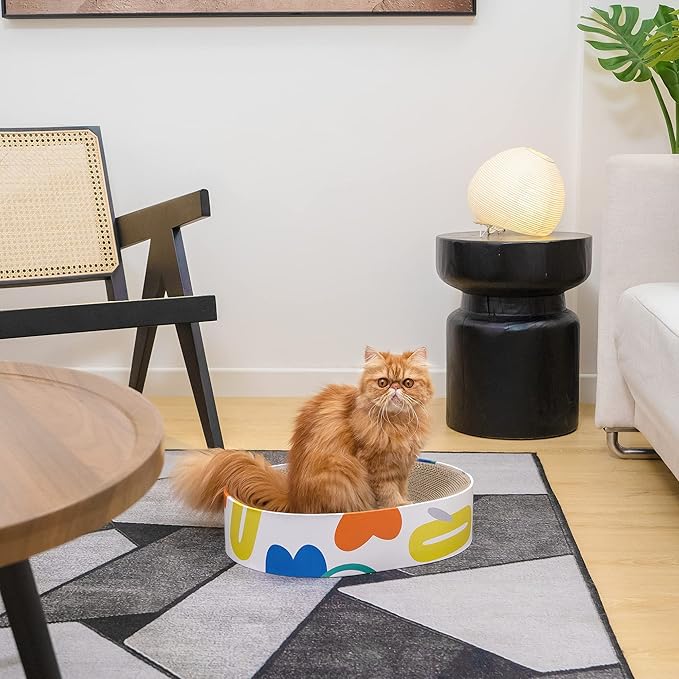 Cat Scratcher Cardboard,2 in 1 Oval Cat Scratch Pad Bowl for Indoor Kitty Grinding Claw,Round Kittens Scratching Board Corrugated Lounge Pet Beds&Furniture Protector for Couch&Carpets&Sofas