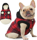 Fleece Lining Dog Hoodie for Medium Dogs Extra Warm Plaid Sweater with Drawstring Hooded Coats in Winter Puppy Jacket,Red L