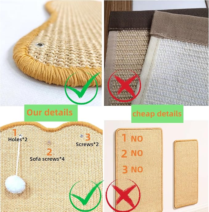 Premium Sisal Cat Scratching Mat with Velcro Tapes - Protect Couch & Carpets, Firm & Thick, Environmentally Safe - Great Gift for Cats (Pig)