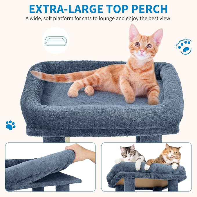 61" Multi-Level Cat Tree Tower for Large Indoor Cats & Maine Coons – Extra-Large Perch, Spacious Condos, Durable Sisal Scratching Posts, Play Toys, Stable Modern Activity Center - Light