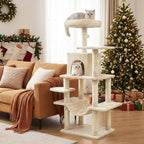 Tangkula 58 Inch Cat Tree Tower, Multi-Level Cat Tower with Sisal Scratching Posts, Padded Top Perch, Condo & Hammock, 3 Hanging Balls, Jumping Platforms for Indoor Cats (Beige)