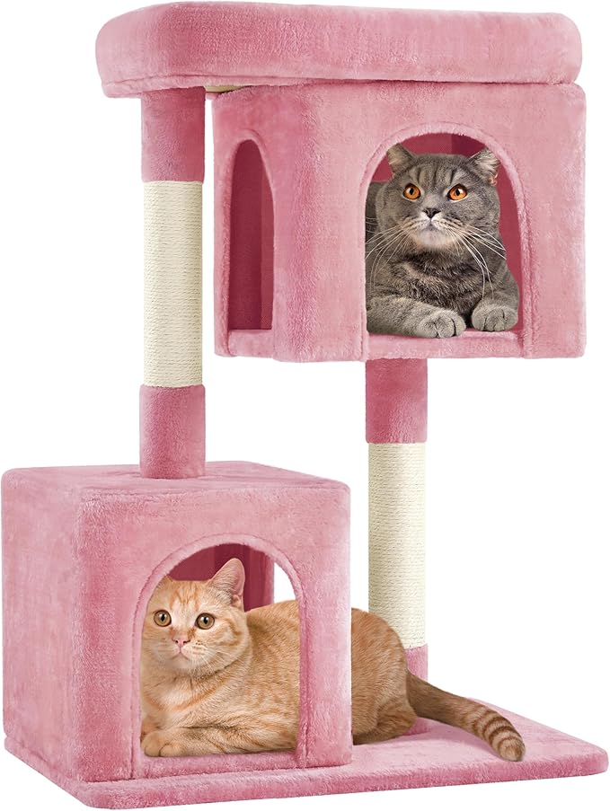 Yaheetech 33.5in Cat Tree, Small Kittens Tower w/Large Perch&2 Cozy Condos, Sisal Scratching Posts for Indoor Kittens/Cat, Stable Pet Activity Center Furniture, Pink
