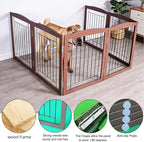 ZJSF Freestanding Foldable Dog Gate for House Extra Wide Wooden Brown Puppy Gate Stairs Dog Gates Doorways Tall Pet Gate 32 "Height 6 Panels Pet Fence