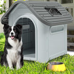 DWVO 34.3'' Plastic Foldable Dog House for Small and Medium Dogs, Waterproof Folding Pet House with Adjustable Top Window and Elevated Base (34.3''L x 28.3''W x 29.5''H)