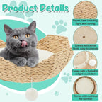 3 Set 18" Cat Tree Tower Replacement Parts Add ons Accessories Set Wicker Basket Beds Rattan Cat Tree Handwoven Rope Nest Bowl Screws Bottom Plate with Furry Balls and Soft Cushion