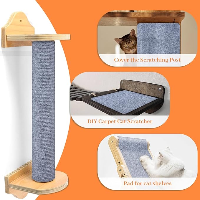 Cat Scratching Mat, Trimmable DIY Self-Adhesive Anti Scratch Furniture Protector, Climbing Wall Carpet, Couch Protector, Scratcher Scratching Pad Post Replacement (Light Grey, 78.7"x15.8")