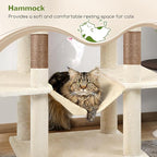 Globlazer Cat Tree Tower, 76-Inch Extra Tall Multi-Level Cat Furniture with Cozy Condos, Hammock and Perches for Adult Cats, Perfect for Climbing, Scratching, and Play, F76, Beige