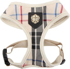 Puppia Junior Over-The-Head Dog Harness Checkered Pattern No Choke No Pull Adjustable Chest Belt Walking Training for Small and Medium Dog, Medium, Beige