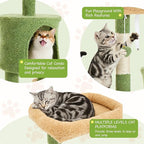 45.3-inch Multi-Level Cat Tree Tower with 3 Soft Platforms & 2 Cat Caves, Fully Wrapped Sisal Scratching Post for Indoor Cats, Dangling Toy, Green