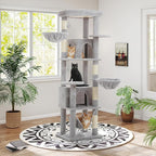 71.2 Inches Tall Cat Tree for Large Cats, Multi-Level Cat Tower with 2 Cozy Condos, Super Large Top Perch, 3 Hammocks, Sisal Scratching Posts and 2 Pompoms, Grey