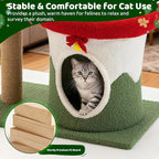 COSIEST 30in Christmas Cat Tree for Kittens, Kitty Condo with Top Perch, Small Cat Tree House with Sisal Scratching Posts, Cat Safe Christmas Tree Tower for Indoor Cats, Activity Center, Red & Green