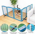 ZJSF Freestanding Dog Fence Indoor, Foldable Dog Gate for Doorways, Stairs or Hallways, Sturdy Wood Extra Wide Pet Gate with Support Feet for The House, Blue, 32 "Height-6 Panels