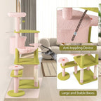 PETSITE 58-inch Flower Cat Tree, Multi-Level Cat Tower with Sisal Scratching Posts and Board, Cat Condo, Side Basket, and Dangling Balls, Cute Pink Cat Tree Tower for Indoor Cats