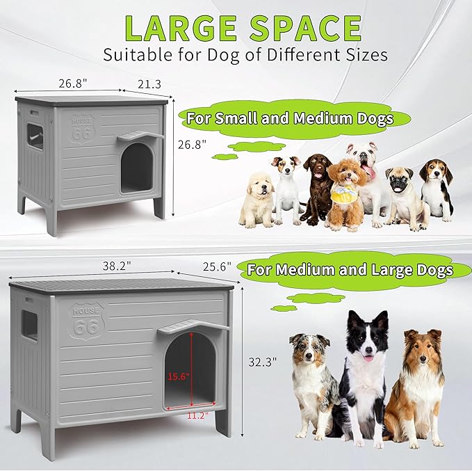 Dog House Outdoor Weatherpoof Plastic Large Dogs Houses Indoor Waterproof Stray/Pet Dog Shelter Outside for Large and Medium Dogs