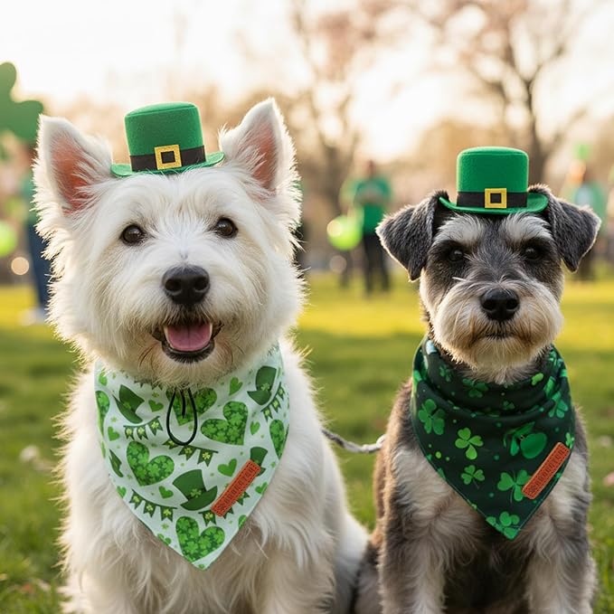 ADOGGYGO St Patricks Day Dog Bandana, Green Shamrock Pet Scarf, Premium Fabric, St Patrick Bandanas for Small Dogs (Small)
