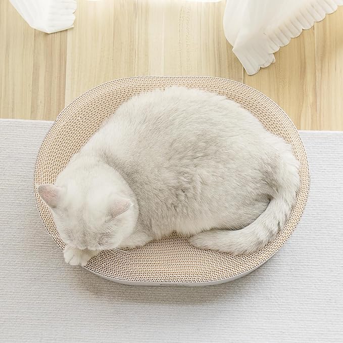 NATUYA Oval Cat Scratcher Bed, Modern Cat Scratching Bowl Bed, Durable Kittens Scratching Board Corrugated Lounge, Furniture Protector