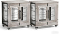 Lulive Small Dog Crate Furniture Set of 2, Dog Kennel Indoor Double Doors Wooden Dog Cage, 27'' Heavy Duty Dog Crate with Cushion & Wheels, End Table Pet House Chew-Resistant Up to 30 lb, Grey