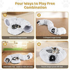Cat Tunnel Bed with 20 Pcs Interactive Toys, 3-in-1 DIY Collapsible Plush Cat Tube with Washable Mat, Large Indoor Play Tunnel Cave for Kittens and Small Animals