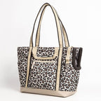 Cleverpup Transit Tote Dog Carrier for Small/Medium Dogs 8-20 lbs, 19x12x9 Soft-Sided 4-Pc Set with Waterproof Base, Plush Insert, Food Pouch, Mesh Head Opening - Medium, Leopard