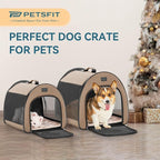 PETSFIT Soft Dog Crate, Dog Travel Crate - 26.5 Inch Lightweight, Roomy, Easy to Set Up, Portable Pop Up Dog Carrier with Thick Mat, Sturdy Soft Sided Dog Crate, Khaki