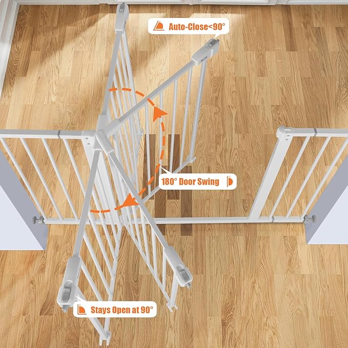keny 29"-55" Extra Wide Baby Gate, Pressure Mounted No Drilling Dog Gate for Stairs Doorways, Easy Walk Through Safety Gate for Babies or Pets, 30" Tall, White