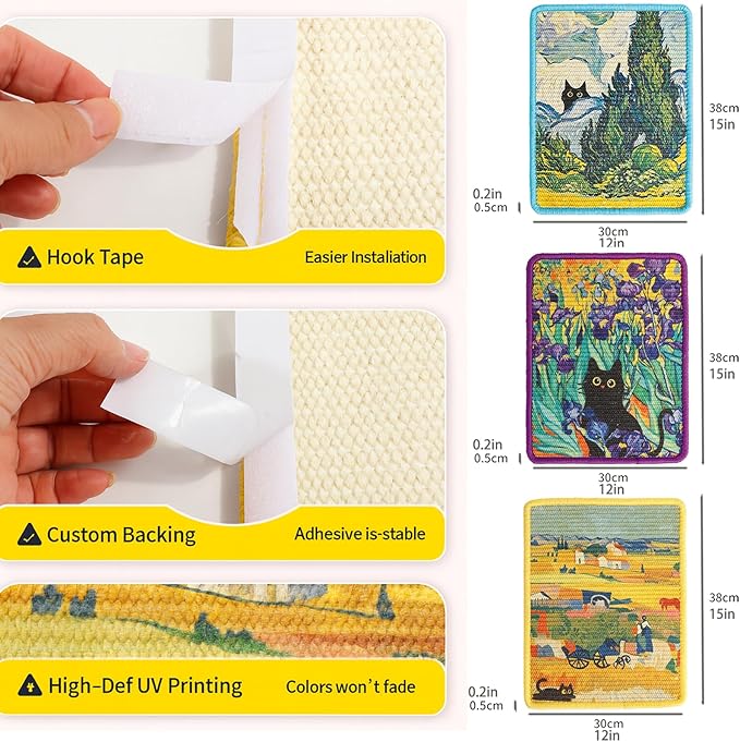 Cat Nail File Scratching Board, Natural Art Cat Scratcher, Wall-Mounted, Corner-Mounted, or Floor-Mounted, 15" x 12" Sisal Mat for Nail Trimming and Furniture Protection (Yellow Harvest)