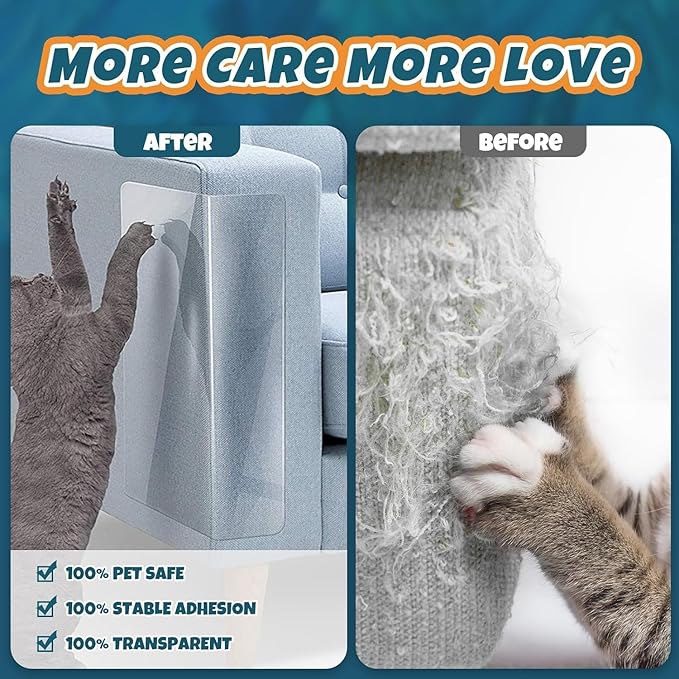 Cat Scratch Furniture Protector - Couch Protector from Cat Claws, Plastic Cover Adhesive Clear Flexible Sofa Guard, Single Side Sticky Deterrent Training Tape - Easy to Apply, 11.8 in × 196.8 in