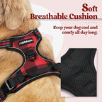rabbitgoo Dog Harness No Pull with 2 Leash Clips, Adjustable Soft Padded, Reflective Oxford No Choke Pet Vest with Easy Control Handle for Small Dogs, Red Plaid, S