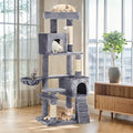 DWVO Light Gray Cat Tree Tower 70.8in for Indoor Cats: Multi-Tiered Feline Furnishing with Snug Cat Bed, Scratch Poles, Feline Window Cushioned Plush Roost for Young Cats Animal Activity Center