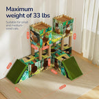 DIY Cardboard Cat House with Scratching Posts, Scratching Board, Multi-Level Cat Tower Playhouse & Tunnel for Kittens & Adult Cats, Recyclable 61.02″ × 36.61″ × 40.2″, Green Forest