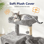 Cat Tree Tower for Indoor Cats, 36-inch Adult Cat Tree House for Large Adult Cats with Steps, Scratching Post, 2 Cat Condo, Dangling Toys, Light Grey