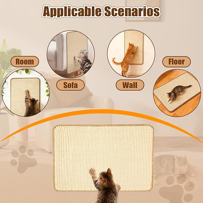 Paceray Cat Scratching Mat, 2 Pack Natural Sisal Scratching Pad for Indoor Cats, Perfect Wall Scratchers with Tape for Couch, Sofa and Carpet Protection (23.6" x 15.7")