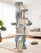 82" Tall Cat Tree,Giant Cat Tree for Indoor Cats Large Adult, Heavy Duty Cat Tree Tower, Extra Large Cat Trees with Scratching Posts, Cat Condos, Hammock,Top Perch,Ramp (Light Grey)