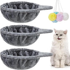 3 Pack 14.6" Large Cat Tree Hammock Basket Bed Lounger Tower Replacement Parts with 6 Pcs Hanging Elastic Strings Pom Pom Toys, Cat Tree Accessories Hammock Attachment (Gray)