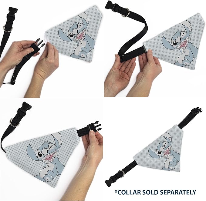 Disney Pet Bandana Lilo and Stitch Stitch Winking Pose and Polka Dots White Blue Slip On Collar Bandana Only